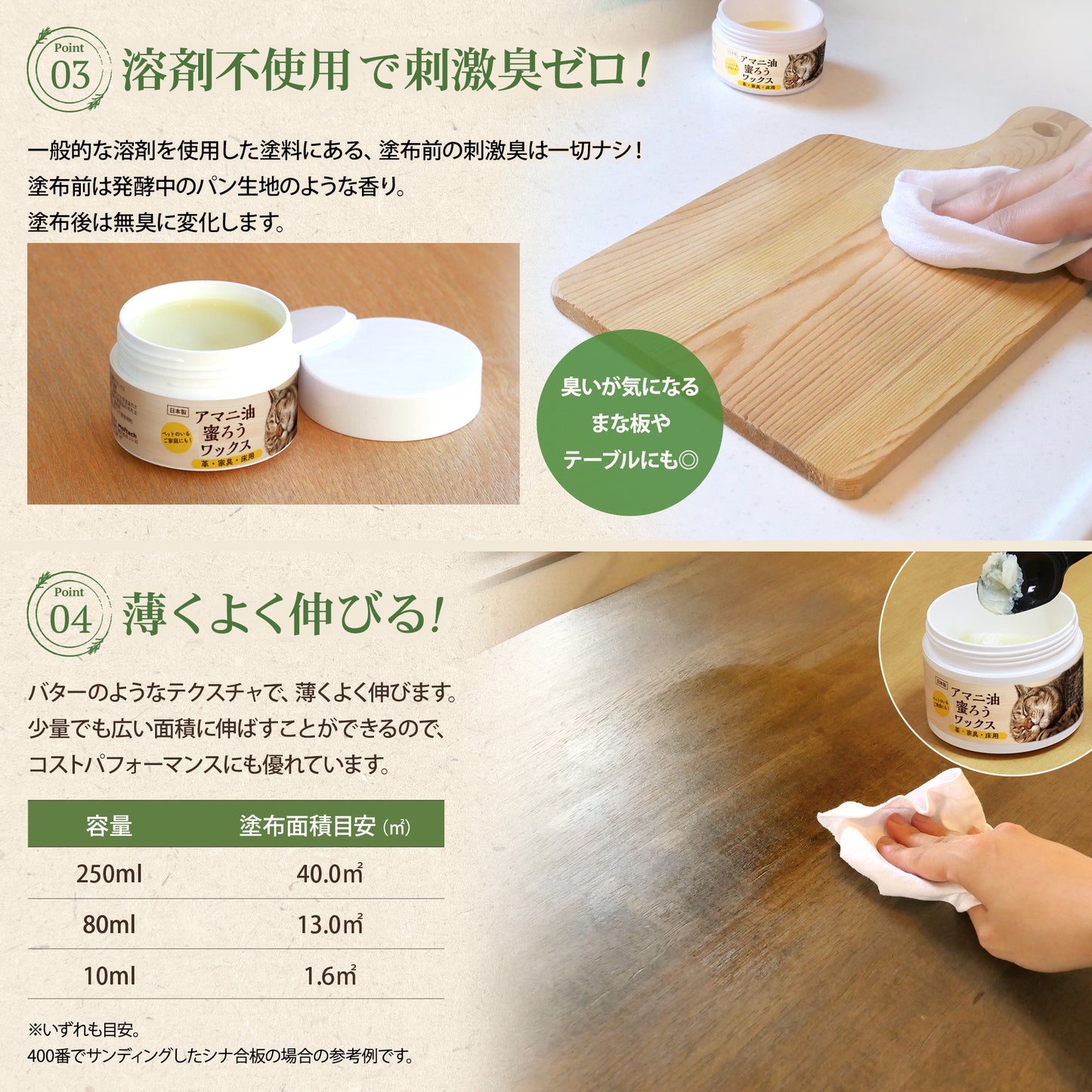 アマニ油蜜ろうワックス 猫ラベル｜天然素材100% 木材・革製品の保護ワックス